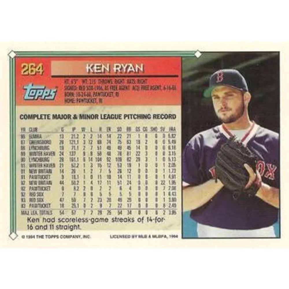 1994 Topps Ken Ryan # 264 Boston Red Sox